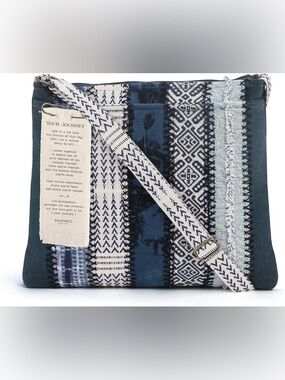 Demdaco Indigo Blue Stripe Recycled Denim Fabric Crossbody Handbag